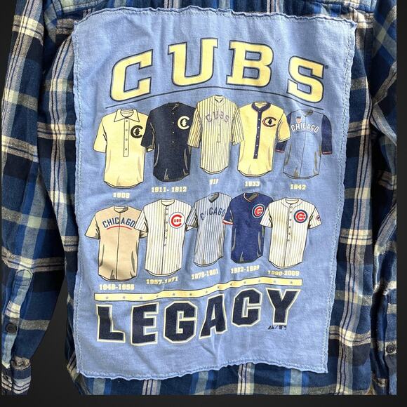 Toss Upcycled Flannel Shirt Chicago Cubs Cubbie Blue Jersey Legacy OS - Picture 5 of 6